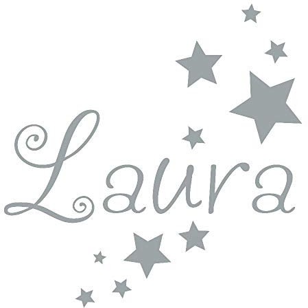 timalo® Wandtattoo mit Namen und Sternen für Kinder – personalisierbar für Jungen und Mädchen | 73077-silber-40cm-20sterne