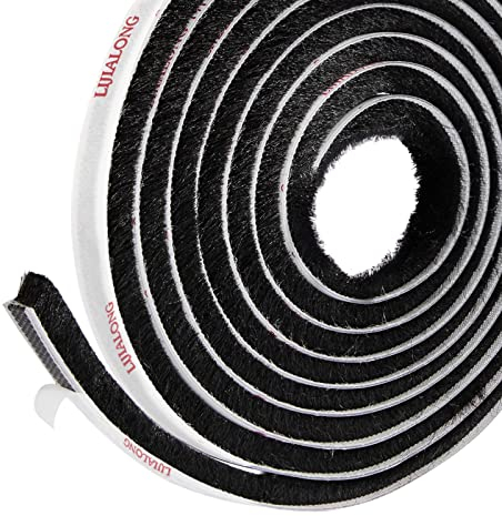 fowong Self-Adhesive Door Window Frame Brush Seal Weatherstrip 4.9 m(L) x9 mm(W) x 9mm(T) Draft-Air Stopper High-Density Felt-Draft Air Eccentric for Sliding Doors Window and Wardrobe - Black