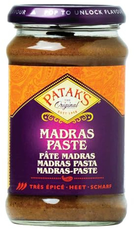 PATAKs Madras Currypaste, Scharf würzige Gewürzpaste für authentische Curry-Gerichte, Ideal zum Würzen von Fleisch, Fisch oder Gemüse, 1 x 283 g
