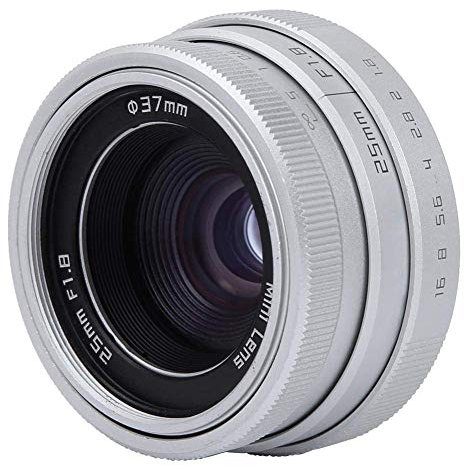 Wide Angle Lens, 25mm F1.8 Mini CCTV C Mount Professional HD Wide Angle Lens for Bars/Shops/Parking Lots/Houses/Warehouses, Camcorder Camera Lenses(Silver)