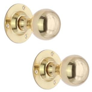 Infinity Decor Pair of Round Ball Mortice Door Knobs Set Polished Brass 45mm Pull Handles Pair - Ideal for Interior and Exterior Use