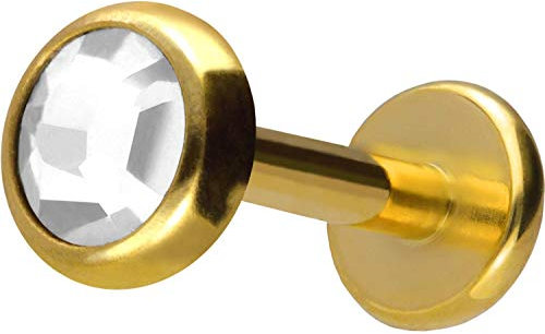 PIERCINGLINE Titan Labret Stecker Gewinde KRISTALL DISC kristallklar 4 mm Goldfarben 1,2 x 5 mm Piercing Ohr Lippe Nase