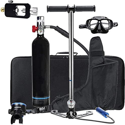 FGKING Tanque de Buceo Portátil, 1L Aviación Aluminio Mini Buceo Tanque de Oxígeno Respirador Subacuático Bomba de Aire de Alta Presión Cilindro de Buceo Kit de Equipo de Buceo Snorkeling,Negro,1L