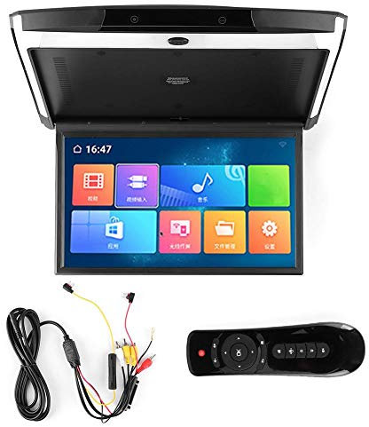 Qiilu 17.3in Car Roof Mount Monitor, IPS 1080P Flip Down Overhead Screen Monitor Ceiling Mount Bluetooth TV WIFI HDMI USB SD FM MP5 Speaker Player for Android 8.1