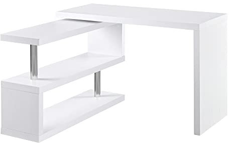 HOMCOM Mesa de Ordenador PC Escritorio de Esquina Giratorio 360 Grados en Forma Recta con Estantes para Oficina en Casa 192x50x76,1 cm Blanco