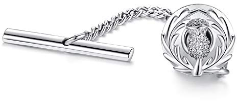 HONEY BEAR Alfiler de corbata con cadena,Escocia Thistle Cardo Chincheta para corbata accesorio de regalo de boda，Plata