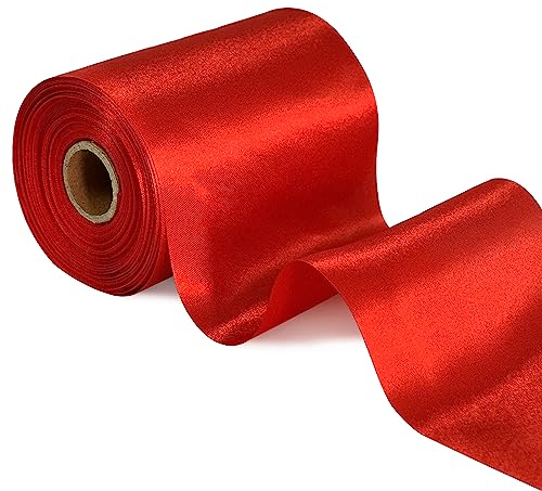 TONIFUL Rouleau de ruban de satin double face rouge de 10,2 cm de large en tissu polyester de soie pour emballage cadeau de mariage, nœuds faits à la main, emballage cadeau, fournitures artisanales,