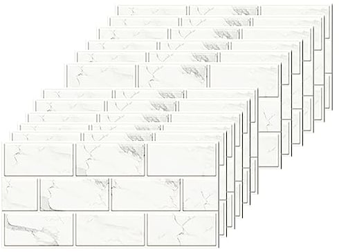 12 stück Fliesenaufkleber für Bad und Küche 30x15cm Fliesenfolie Wasserfest Badezimmer Fliesensticker, Küchenfolie Selbstklebend Vinyl Fliesen klebefliesen Weiß