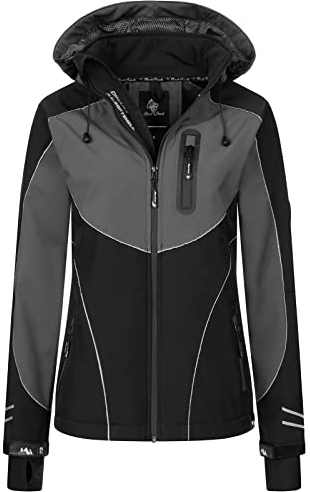 Rock Creek Damen Softshell Jacke Windbreaker Regenjacke Übergangsjacke Softshelljacke Damenjacke Regenmantel Outdoorjacke Kapuze D-464 Schwarz M