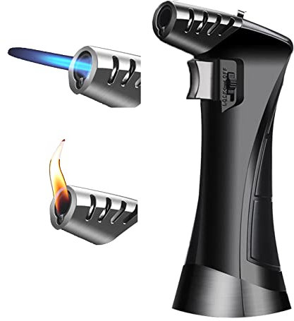 Foern Potente Encendedor de Antorcha de Chorro con Llama Doble,Gas Mecheros,Encendedor de Butano, Mechero Viento para Cocina Barbacoa Chimenea Velas (butano No Incluido),Gray