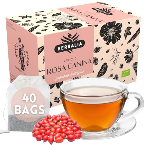 HERBALIA - Tisana alla Rosa Canina in Bustine, Confezione da 40 Senza Punti Metallici, 80 gr. per Infusi e Tisane