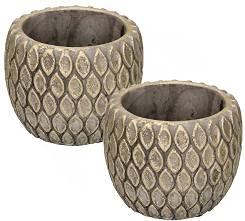 KOTARBAU® 2 x Macetas de cerámica Ø 7 cm, Macetero para Plantas, Maceta Elegante, Maceta Gris y Dorada, Maceta redonca para Interiores, Macetas con Elementos Dorados, Tiesto para Flores