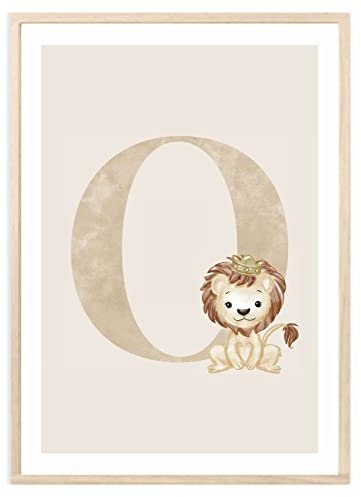 MeinBaby123® Buchstaben Poster DIN A4 Kinderzimmer Mädchen und Junge | Babyzimmer Deko | Bilder Kinderzimmer | Geschenkideen zur Geburt | Geburtsposter | Anfangsbuchstabe Poster (Löwe - O)