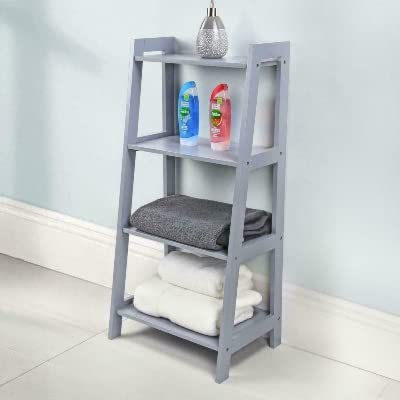 4 Tier Wooden Ladder Shelf Bookcase Display Unit Storage Stand - Grey