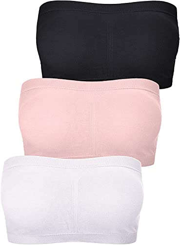 FULIER Femmes Bandeau Bustier Soutien-Gorge Invisible Top Baril 3 Pièces (Noir, Blanc, Rose, XXL)