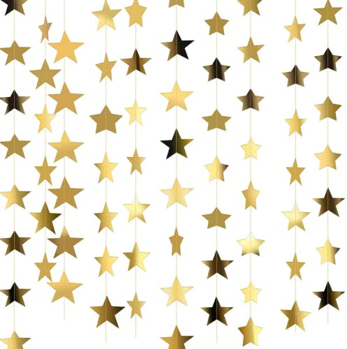 65Ft/20 Meter Hängend Sterngirlande,Papier Girlande Dekorationen Glitter,Garland Hanging Paper,Sternengirlande Gold Stern Papier Girlande Deko,5 Stücke Papiergirlande mit Goldenem Reflective
