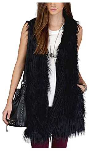 Dawwoti Gilet En Fausse Fourrure D'hiver pour Femmes, Manteau Sans Manche En Cardigan À Mi-longueur, Gilet