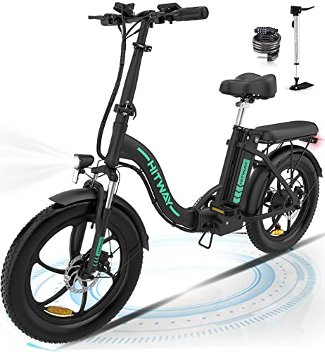 HITWAY E Bike Herren Elektrofahrräder,20 * 3.0 Zoll,E-Fahrrad klapprad, E Bike 250W Motor,36V 12Ah Batterie,Reichweite bis zu 35-90km,Off-Road Mountainbike mit 7 Gängen,City E-Bike Herren Damen,BK6S