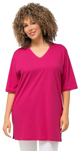 Ulla Popken Damen große Größen Übergrößen Plus Size T-Shirt, V-Ausschnitt, Relaxed, Halbarm Fuchsia pink 58+ 515283815-58+