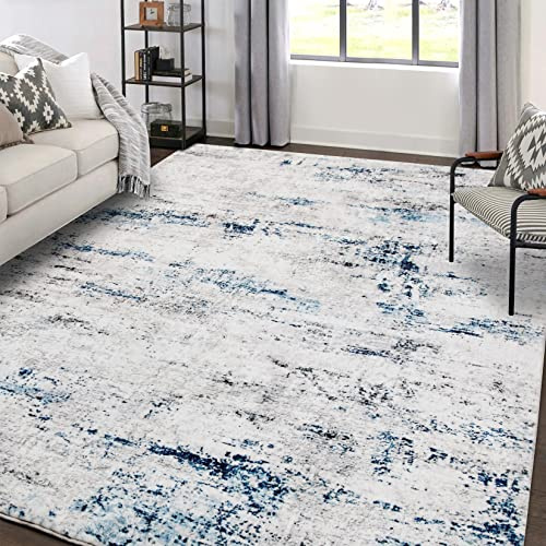 5x7 Area Rugs for Living Room Large Washable Abstract Rug White Gray Blue