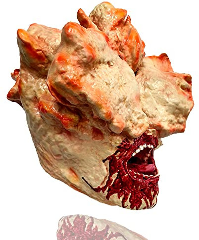 Clickers Latex Vollkopf Pilzform Maske Gruseliges Horrorspiel Last Us Maske Halloween Kostüm Figur Requisite Unisex, Beige & Rot (Beige)