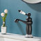 Maynosi Robinet de salle de Bain Rétro, Mitigeur Victorien de Luxe avec Poignée Céramique, Robinets de Lavabo pour Salle de Bain Avec Flexibles, Mitigeur Chaud et Froid, Laiton, Noir Mat
