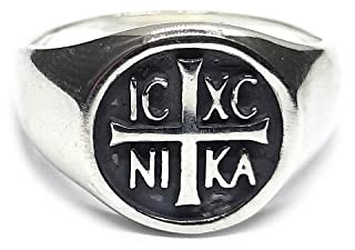 Empress Jewelry Herrenring aus echtem Sterlingsilber IC XC NI KA Jesus Christus Gewinner gestempelt 925