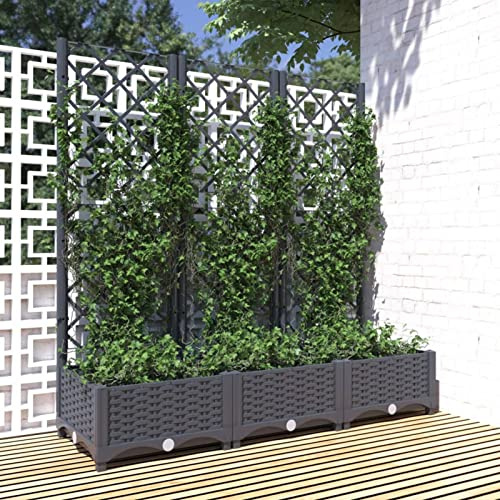 Keketa Blumenkasten für den Garten, Dunkelgrau, 120 x 40 x 121,5 cm, Polypropylen, Blumenkasten mit Gitter, Pflanzgefäß mit Schulterpolster, Balkonkasten