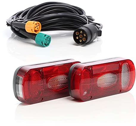 XPOtool Set luces traseras 2 piezas conexión T1 Iluminación remolque caravana, cable de 7 pines 5 m