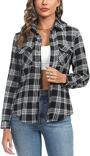 Irevial Chemisier Femme Chic et Élégant Manches Longues Carreaux Tops Classique Blouse Décontractée