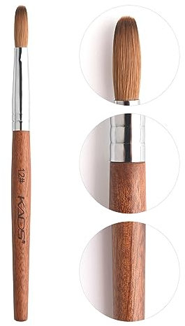 KADS Pure Kolinsky Hair Bristles Acrylic Nail Brush Oval Crimped Shaped RedWood Handle Professional Salon Quality (12#)
