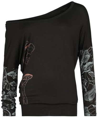 Full Volume by EMP Damen schwarzes lockeres Langarmshirt mit Katzen- Print
