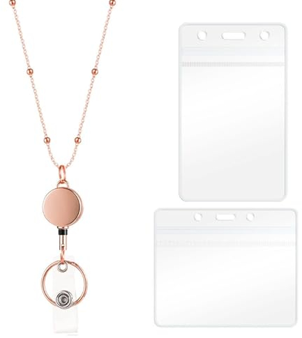 Schlüsselband Mit Kartenhalter, Schlüsselbund Ausziehbar, Ausweishülle Mit Clip, Kann für Zugangskarten, Schlüsselanhänger, Arbeitsausweise und Kleine Gegenstände Verwendet Werden (Roségold)