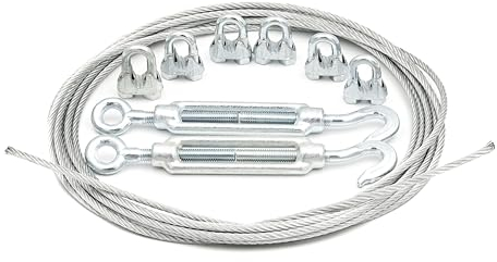 ALFA LOGISTIK Cable de alambre de 5 mm de diámetro, 100 m de longitud, juego de 6 abrazaderas de cable de alambre y 2 tensores