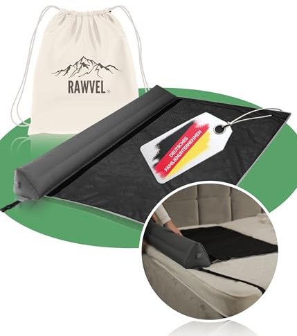 RAWVEL® Rausfallschutz aufblasbar Premium - [NEU 2024] - passend für alle Betten Zuhause & auf Reisen - Rausfallschutz Bett Reise BPA Frei & Laborgeprüft + Nylongurt für maximale Sicherheit (1er Set)
