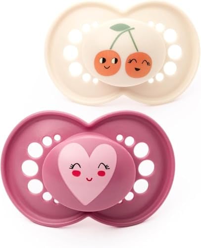 MAM Ciucci originali, dai 6 mesi in su, confezione da 2, forniti in custodia per sterilizzatore, design ortodontico, materiali sostenibili, accessori per bambini, rosa (vari motivi)
