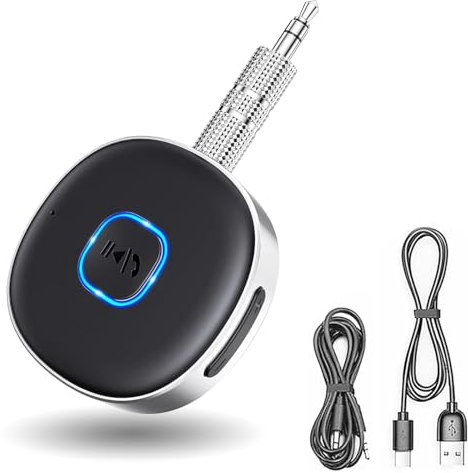 BSWL Aux Bluetooth Adapter for Car,Portable 5.0 Bluetooth Receiver 3.5mm for Home Stereo/Speaker/Wired Headphones Bluetooth Aux Adapter Car Hands-free Calls Dual Connection Bluetooth Aux 16H Playtime