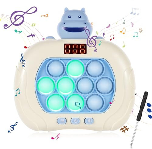 Jeu à Poussée Rapide avec Écran, Mignon Jeu Fidget Jeu Portable Electronique avec 6 Modes de Jeu Jouets Fidget avec Tournevis pour Enfants Cadeau d'anniversaire Cadeau de Fête (Hippopotame Bleu)