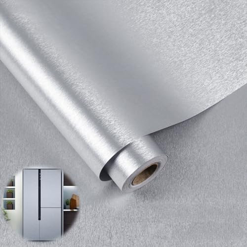 Aspect métal INOX brossé Papier de Contact imperméable Stickers pour Meubles Film adhésif décoratif Papier Peint Autocollant Extra Large pour réfrigérateur, comptoir, meubles de cuisine.