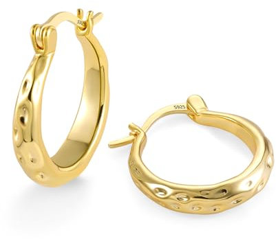 ALEXCRAFT Gold Hoop Earrings for Women - 14K Gold Plated Teardrop Hoops, Hypoallergenic Sterling Silver, Lightweight, Wide Thick Chunky Design