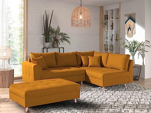 Lisa Design Rune – Ecksofa – mit hocker – 4-Sitzer – skandinavischer Stil – rechts Gelb
