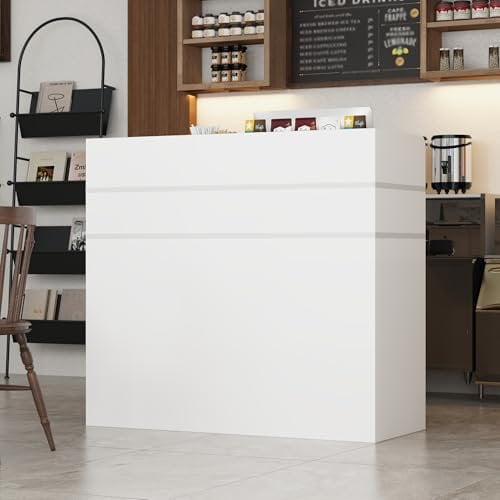 DAWNSPACES Rezeptionstheke,Empfangstheke für Büro,Empfangstheke,mit 1 Tür+3 abschließbaren Schubladen,Begrüßungstheke,MDF,für Einkaufszentren,Cafe,120x46,5x110 cm