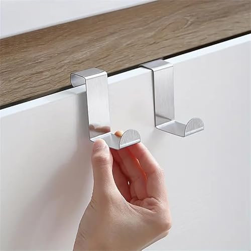 CHEFZOCO Gancho para puerta de armario de diseño Z, Perchero para armario, Colgador para puerta, Ganchos para borde de armario, Gancho Puerta, Acero inoxidable, Plateado, 2 Unidades