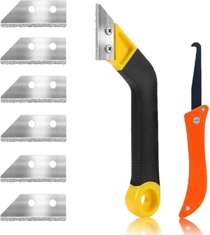 7 Pcs Grout Scraping Rake Tool Set - Brush to Remove Dirt Tiling and Accessories Cleaning Knife, Gap Cleaning Special Seam Blades for Floor Wall Seam(Equipped with 6 Blades+1 Hook Tool)