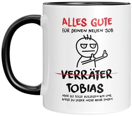 LIEBTASTISCH - personalisierte Kaffeetasse mit Namen - Abschiedsgeschenk - Alles Gute - Verräter - Tasse mit Spruch - lustige Geschenkidee - Kollege/Kollegin - Schwarz