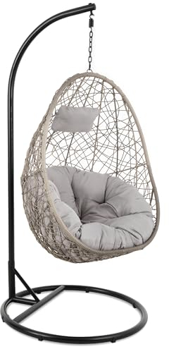 di volio Hängesessel BACOLI Hängekorb Hängeschaukel für Garten und Terasse inkl. Kissen + Fleecedecke (Grau/Grau)