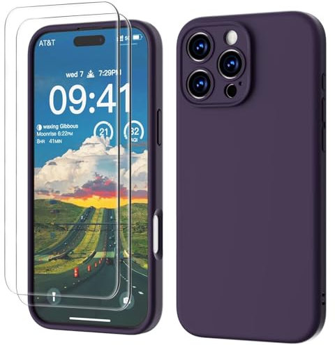 GOODVISH 3 IN 1 for iPhone 16 Pro Case 6.3 inch, Upgraded Camera Protection, 2X HD Screen Protector, Liquid Silicone Anti-Scratch Shockproof Gel Rubber Anti-Fingerprint Phone Case Cover, Berry Purple