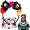 Atuoxing Halloween Rosen Totenkopf Haarreif, Dia de Los Muertos Kostüm Accessoires, Halloween Haarschmuck mit Gesicht Tattoos Tag der Toten Kostüm für Damen