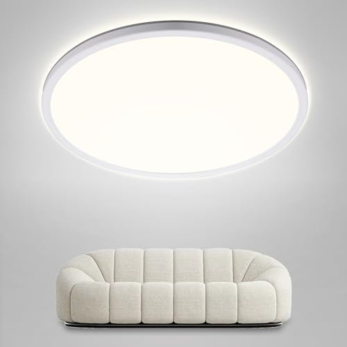ONDTA LED Deckenleuchte Flach 36W, Neutralweiß 4000LM Deckenlampe Wohnzimmer, IP44 Küchenlampe Badezimmer Lampe, Ultra Dünn LED Panel für Flur Schlafzimmer Balkon Keller Büro, Ø57 CM