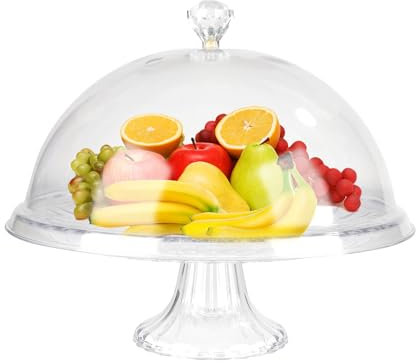 Gzsekken Fruit Bowl with Lid,10 Decorative Pedestal Fruit Bowls,Clear Plastic Fruit Baskets for Kitchen Countertop Table,Large Food Cover Displaying for Party Wedding Vegetable Dessert Snacks